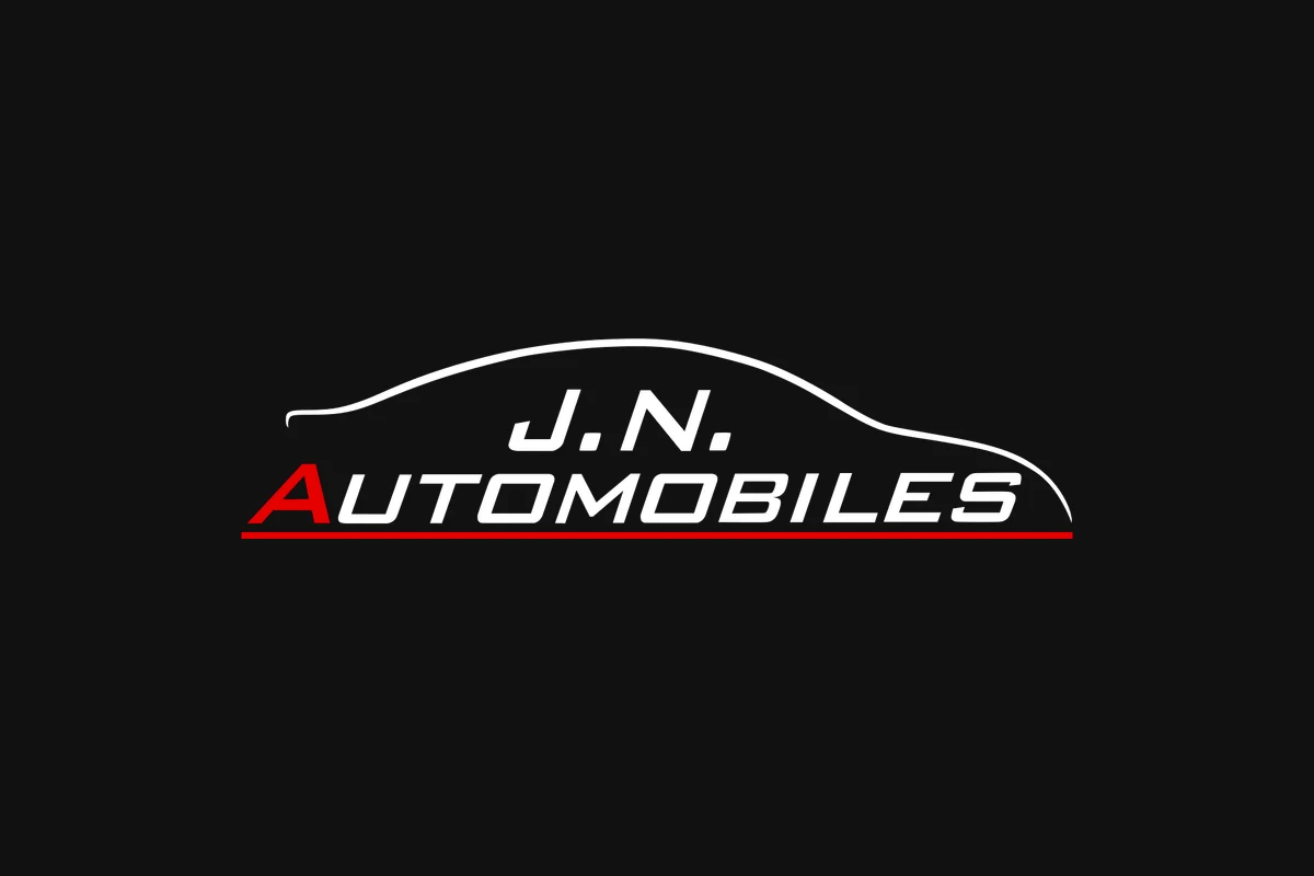 Ancien logo JN Automobiles : lettrage italique, silhouette de voiture et rouge vif